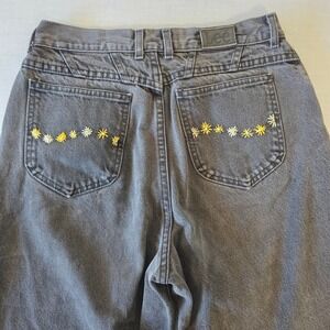 Lee‎ Vintage High Waisted Tapered Mom Jeans Daisy Embroidered 14 MED Black 90s